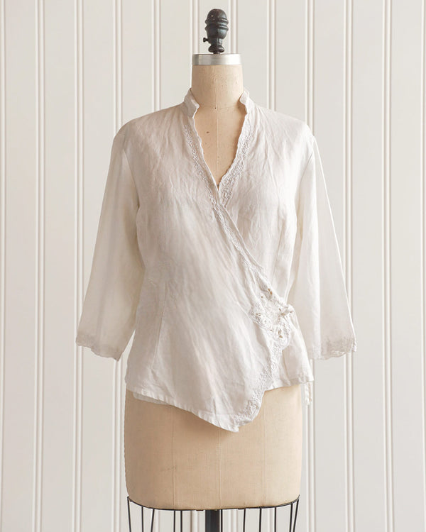 1990s Embroidered Cotton Wrap Top